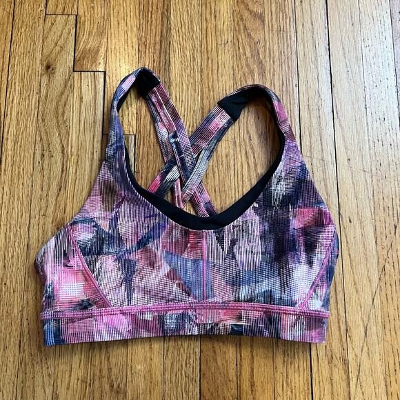 Lululemon Stash N’ Run Bra Womens 4 Sun Dazed Multi Pink / Super Dark W2ASTS - Picture 1 of 6